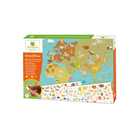 Stick'N Fun - XL 5 Cartes du monde - Animaux repositionnables