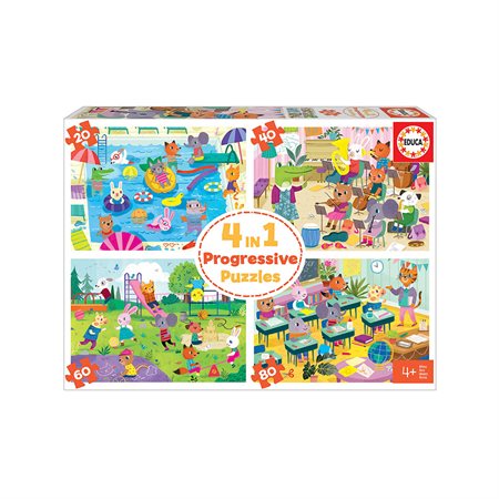 4-in-1 Progressive Puzzle - At school 20-40-60-80 pieces
