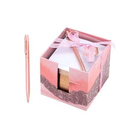 Bloc-notes et stylo “Rose glitter”