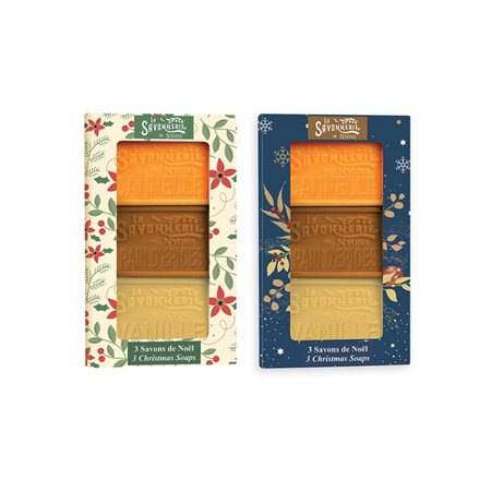 Fourreau 3 savons NOËL bleu et crème